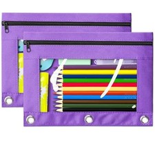 Pencil Pouch for 3 Ring Binder, 2 Pack Purple 3-Holes Zipper Purple - 2p
