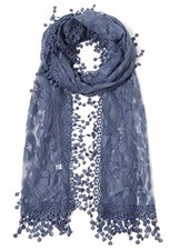 Lightweight Soft Leaf Lace Fringes Scarf shawl for Women Navy