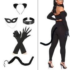 Katzenkost&uuml;m f&uuml;r Damen M&auml;dchen Katze Cosplay Katzenohren Stirnband Schwanz Handschuhe Set