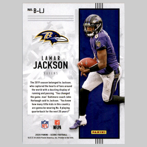 Lamar Jackson #B LJ 2020 Score Breakthrough Baltimore Ravens Football Card NFL - Picture 2 of 3