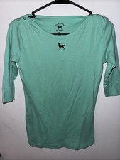 Top The Black Dog XS Verde Como Nuevo Botón Cuello Barco Costero Preppy Manga 3/4 Aqua