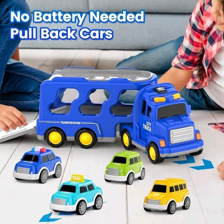 Juguetes de camión de ciudad para niños pequeños de 3 a 9 años, juguetes de camión de transporte 5 en 1 Foto 4 de 4