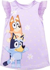 Bluey and Bingo Toddler Girl's Spring Daisies Purple Satinet Nightgown