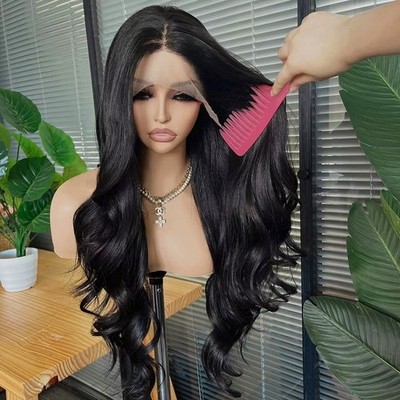 Long Wavy Für Party HD-Lace-Front-Perücken Kunsthaar Aus Schwarz