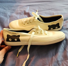 Taylor Swift 1989 Women’s US 8 White Canvas Lace-Up Flats Black Cat