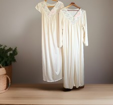 VTG Shadowline Womens Peignoir Set Nightgown Negligee Set Lace Coquette S/M