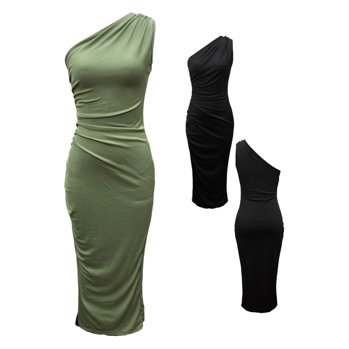 Womens Bodycon Split Hem Dress Adult One Shoulder Birthday Banquets Midi-length  | eBay