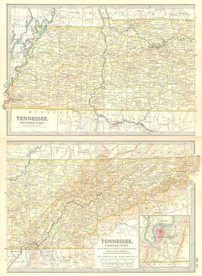 TENNESSEE. Staatskarte. Zeigt Bürgerkrieg Schlachtfelder. Einsatz Chattanooga 1903