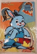 NEW Rare 1950s Vtg Kitschy Vinyl Coin Purse Bag Blue Bunny Hong Kong IMC Zipper