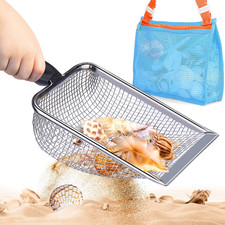 Beach Shell Collecting Shovel with Mesh Bag Stainless Steel Sand Sifter Tool Set