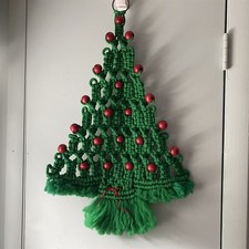 Vintage Macrame Wall Hanging Christmas Tree Beaded Boho Holiday Art