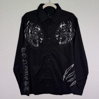 Konquest Shirt Mens Medium Tribal Tiger Rhinestone Swarovski Studded Y2K Black