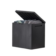 Image of Keter City 30 Gallon Resin Outdoor Storage Box and Patio Furniture Side Table