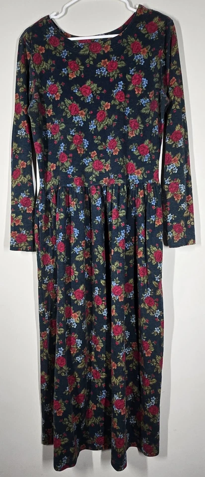 Lands End 女式复古 90 年代长裙玫瑰花园花卉口袋 Cottagecore M — 第 3/4 张图片