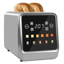 Touch Screen Toaster 2 Slice, Bagel Toaster with LCD Display, Stainless Steel 