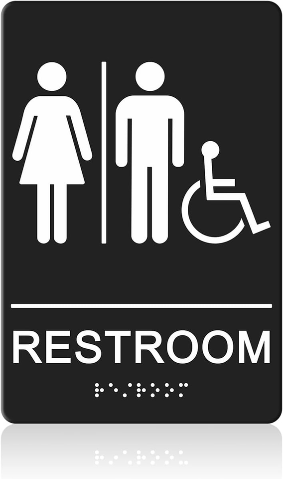 MitUSA® ADA Compliant, Men's Bathroom Sign, Raised Icons, & Grade 2 Braille - Includes Adhesive Strips for Easy Installation - 6 W x 9 H Made in the U.S.A. (Oak, 1-Pack