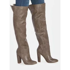 Just Fab Geraldine Boots In Taupe Over The Knee Faux Suede Size 6.5 pointed toe