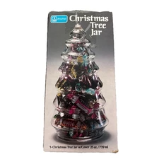 Vintage Anchor Hocking 2 Piece Christmas Tree Jar  25oz Candy Jar Glass With Box