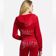 NEW NWT JUICY COUTURE Velour OG Bling Tracksuit Set in Coco Red Size M