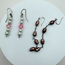 Vintage Y2K Pink Glass Faux Pearl Beaded Dangle Earrings Set Women's Jewelry