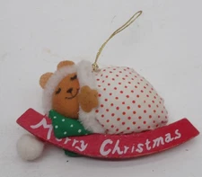 Russ Berrie & Co Merry Christmas Sleeping Mouse Plush Wooden Christmas Ornament