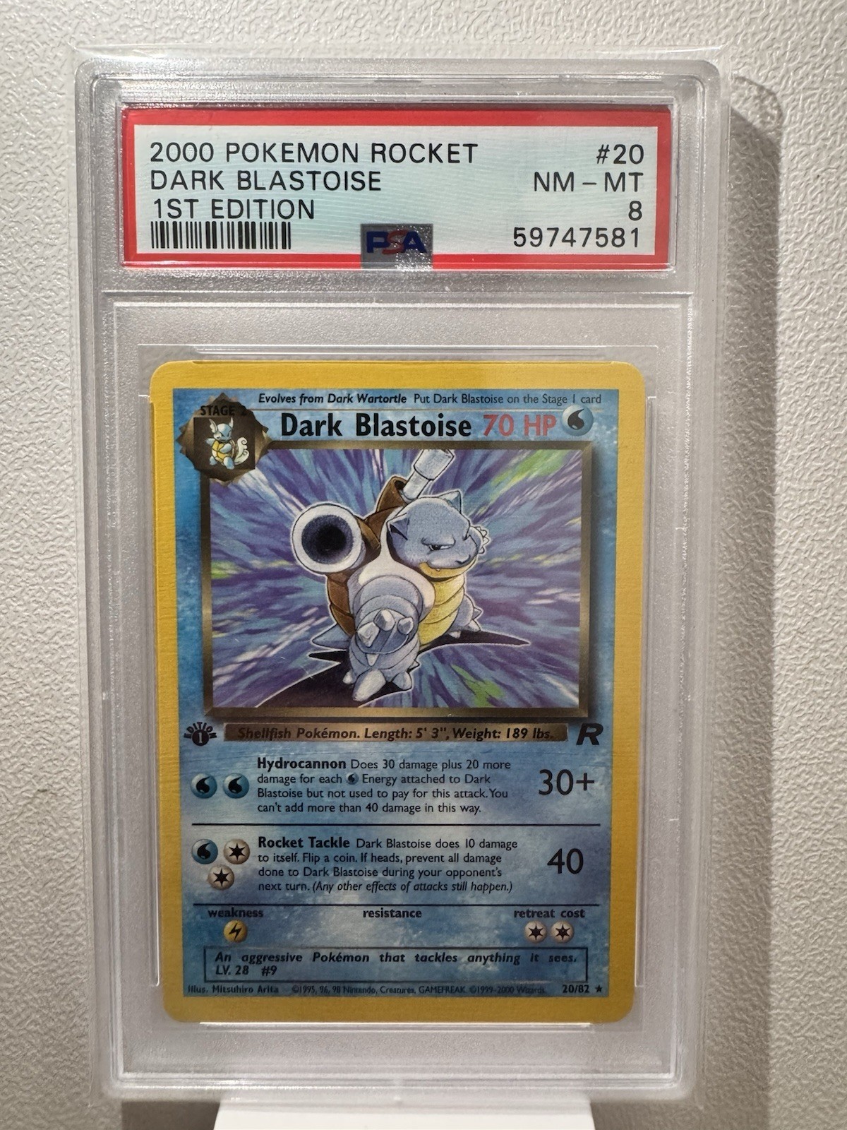 2000 Pokémon Dark Blastoise 20/82 Team Rocket 1st Edition PSA 8