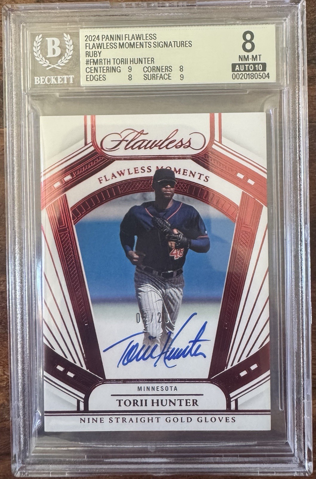 2025 Panini Flawless Torii Hunter 2024 - Moments Signatures Ruby Auto #/20 Twins