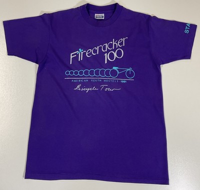 Vintage Firecracker 100 AYH Youth Hostel T Shirt Sz M Single Stitch Biking 90s