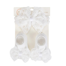 3Pcs/Set Cream Lace Baby Headbands Socks Newborn Princess Girls Wide Rhinstone P