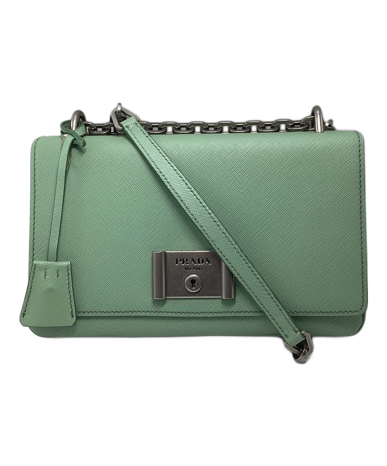 Prada Saffiano Leather Chain Shoulder Bag 1BD009 in Black