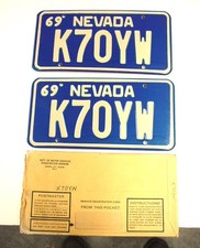 1969 Pair Mint Nevada License Plates K70YW Vintage Recessed