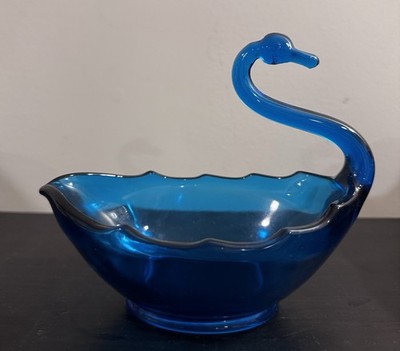 Viking Art Glass Blue Swan Candy/Trinket/Bowl Dish