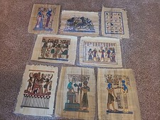 Lot Of 8 Egyptian Art Vintage Papyrus Paintings 12  x 16  Vintage Art Lot