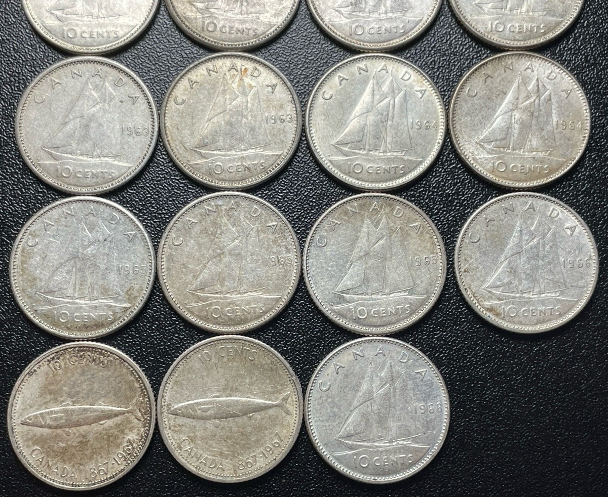 24 Canada Silver Dimes 1940-1968 Canadian 80% & 50% Silver 10 Cent