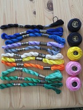 Lot of 11 DMC Perle Cotton Thread Skeins  5 Balls, Size 5 - Assorted Colors