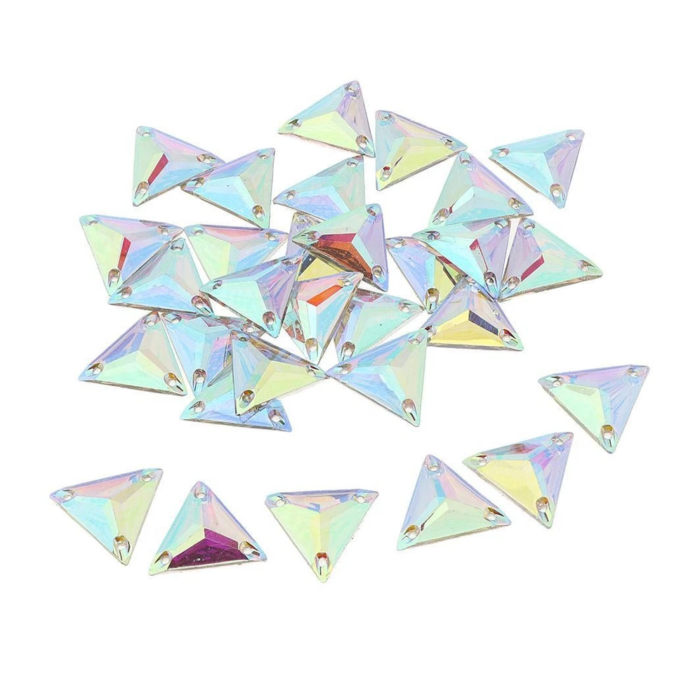 30 Pieces White AB Triangle Crystal Rhinestones Sew-on 3 Holes Flatback Craft - Image 3 of 3