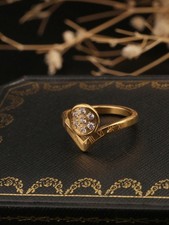 Big V7 Drill Gold Plated V-Shaped Ring With Cubic Zirconia Size 5 6 7 8 9 10