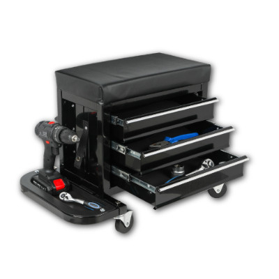 High Quality Mini 3-Drawer Tool Chest Rolling Mechanic Seat With Tool Trays,350l