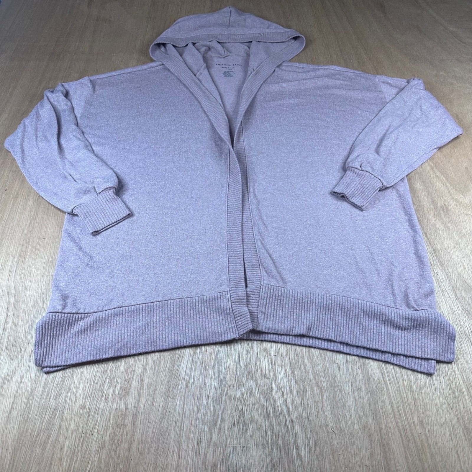 American Eagle Soft & Sexy Plush Hooded Cardigan XS Pink Open Front