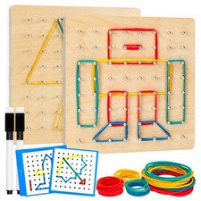 2Pack Wooden Geoboard,Montessori Toy,Graphical Mathematical Education Toy for...