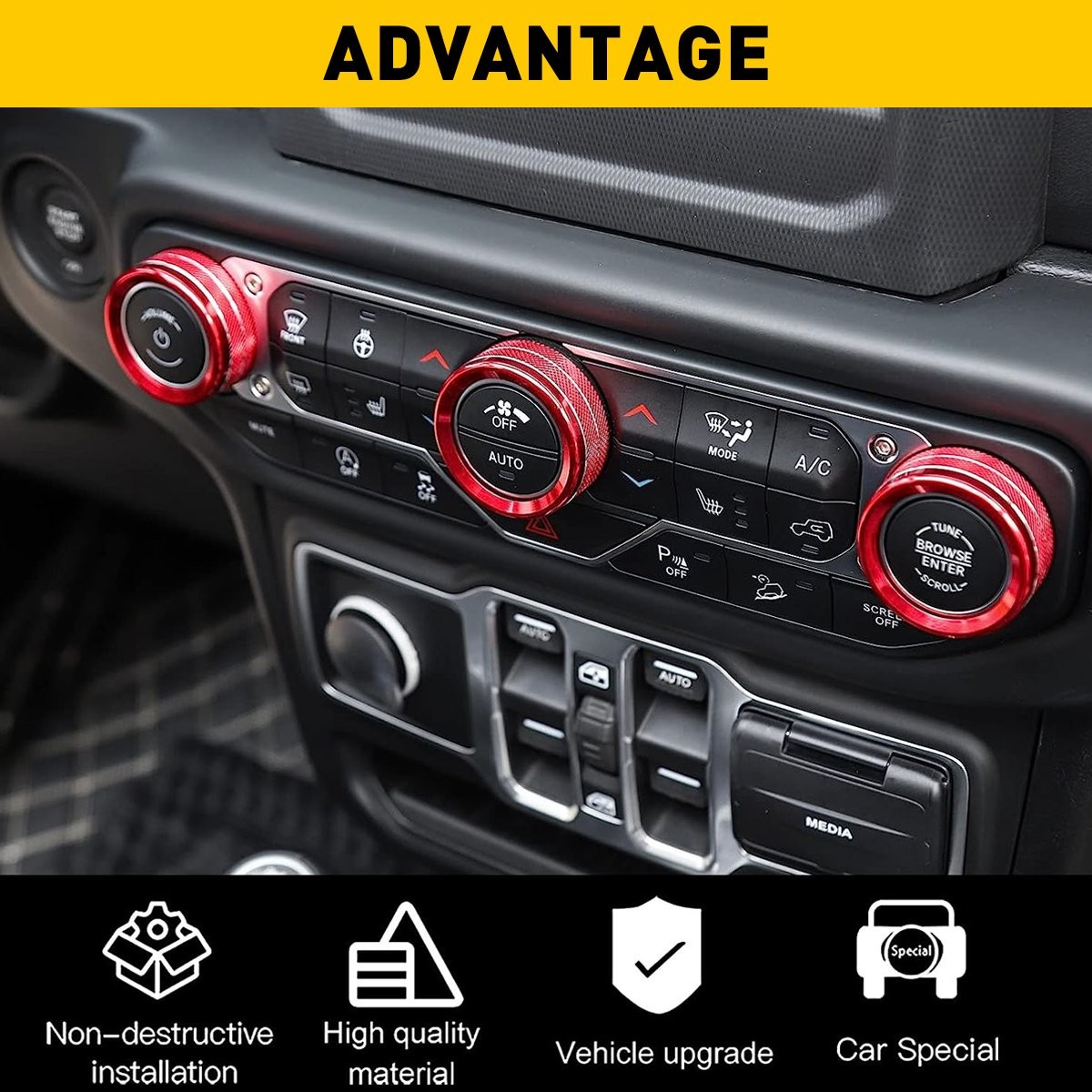 Aluminum A/C Switch Knob Trim Cover For Wrangler Jeep JL & JT 2018+ Accessories thumbnail 5