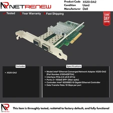 DELL INTEL X520-DA2 2x 10Gb SFP+ PCIe Both Profile Dual Port Network Card