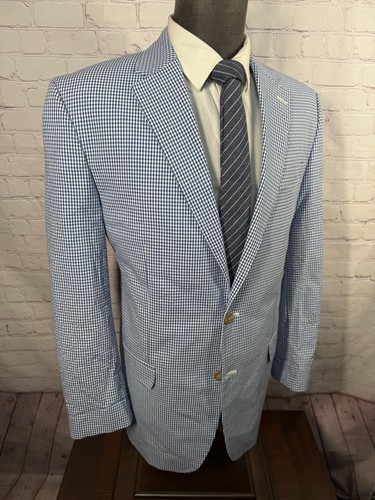 CHAPS Mens Blue GINGHAM CHECK COTTON REG FIT Sport Coat Blazer Jacket 40L - Picture 3 of 8