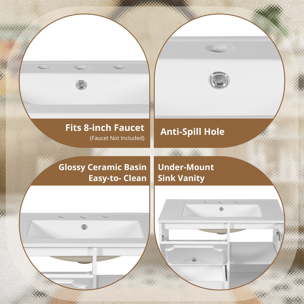 Retro Style 30'' Bathroom Vanity w Ceramic Sink Combo Freestanding Single Vanity