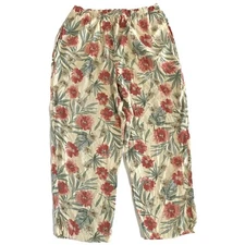 Field Manor Floral Pants Silk Cotton Cropped Stretch Waist Pull On Pockets Sz M