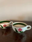 2-Stangl Pottery Tea Coffee Cup ~ Thistle Pattern Pink Green ~ 3.75" Diam x 2" H