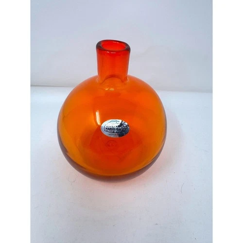 Genuine Blenko Handcraft  6424 Orange Tangerine Round Glass Vase Hand Blown 2024