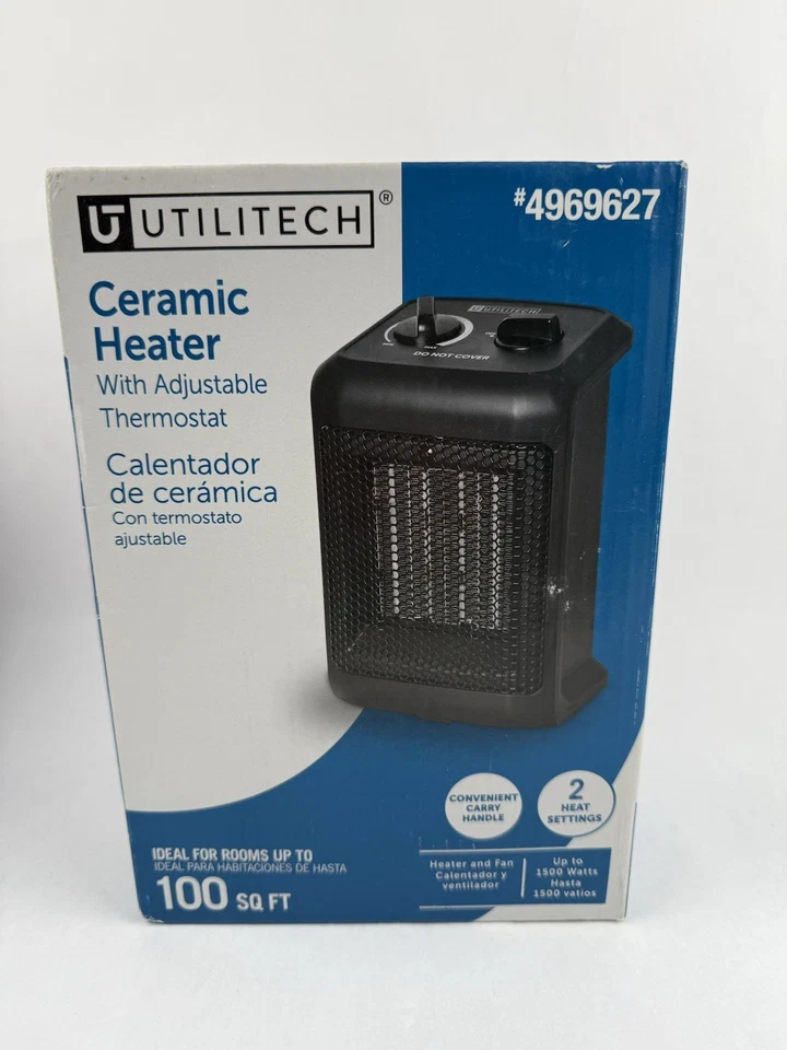 Utilitech Ceramic Heater 100sq Foot 2 Heat Settings W/ Adjustable Thermostat New - Image 2 of 4