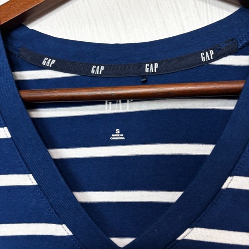 Gap Striped T-Shirt Blue & White Short Sleeve Casual Pullover V Neck Womens Top - Picture 3 of 5