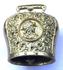 ANCIENNE CLOCHE DOUBLE FACE MINERVE GAULOIS RICHE DÉCOR OLD BRASS BELL 2 FACES